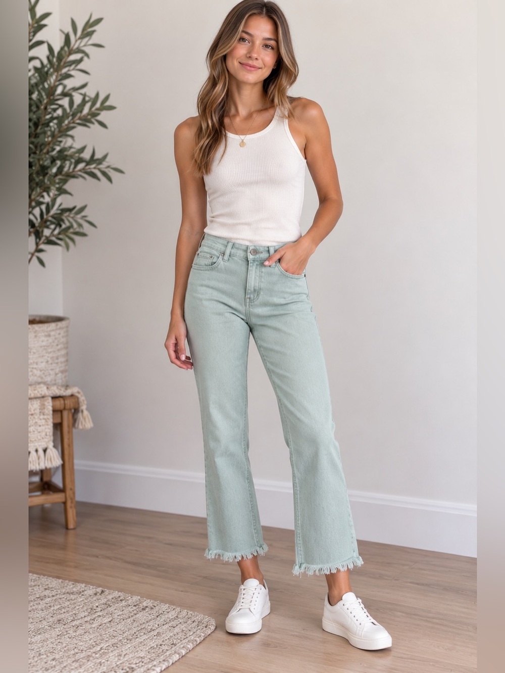 Vervet jeans mint green frayed size 24